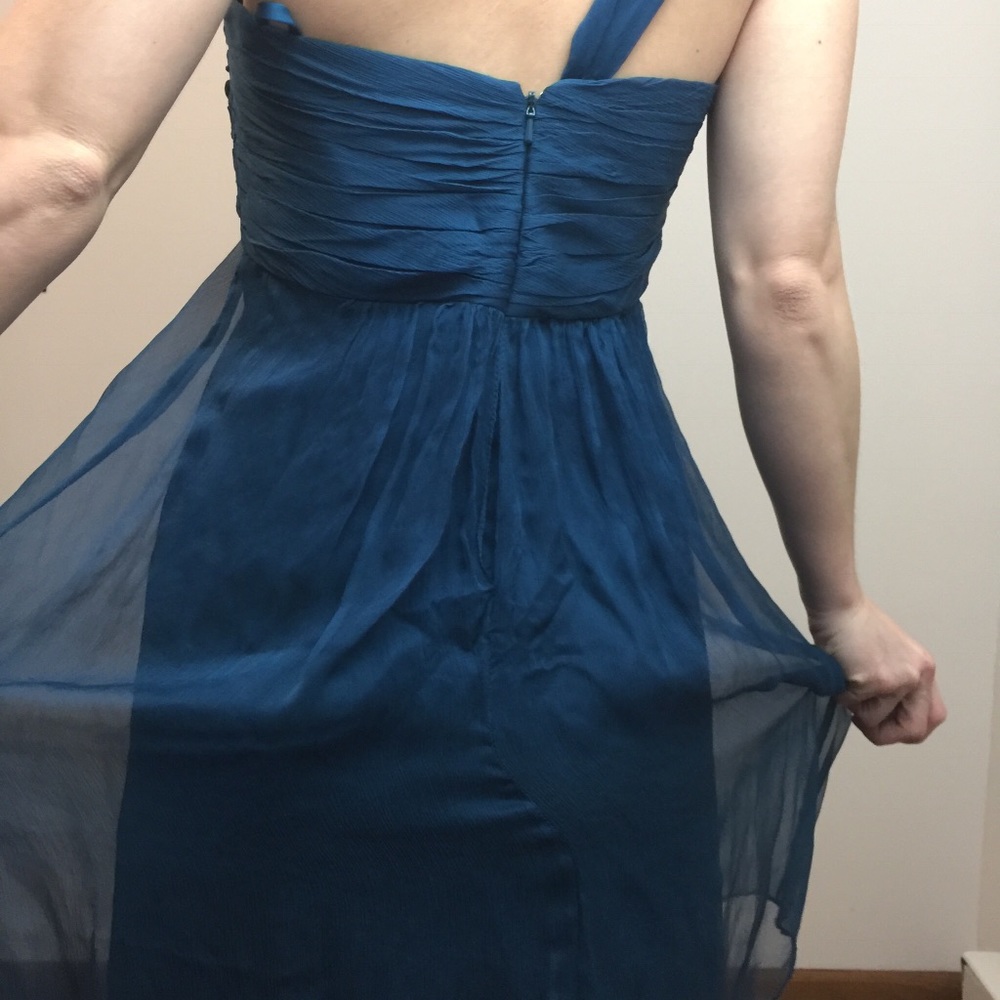 Amsale Blue Teal Silk One Shoulder Dress - Picture 7 of 8
